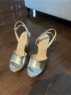Metallic silver platform Block Heel Sandals - wishbone